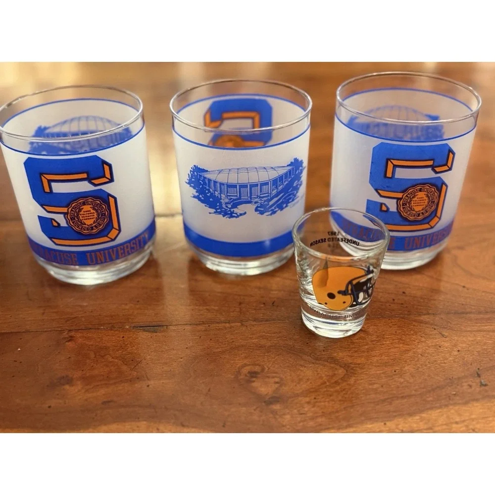 Vintage Syracuse University Glassware Lot 3 Mobil Carrier Dome Frosted Tumblers